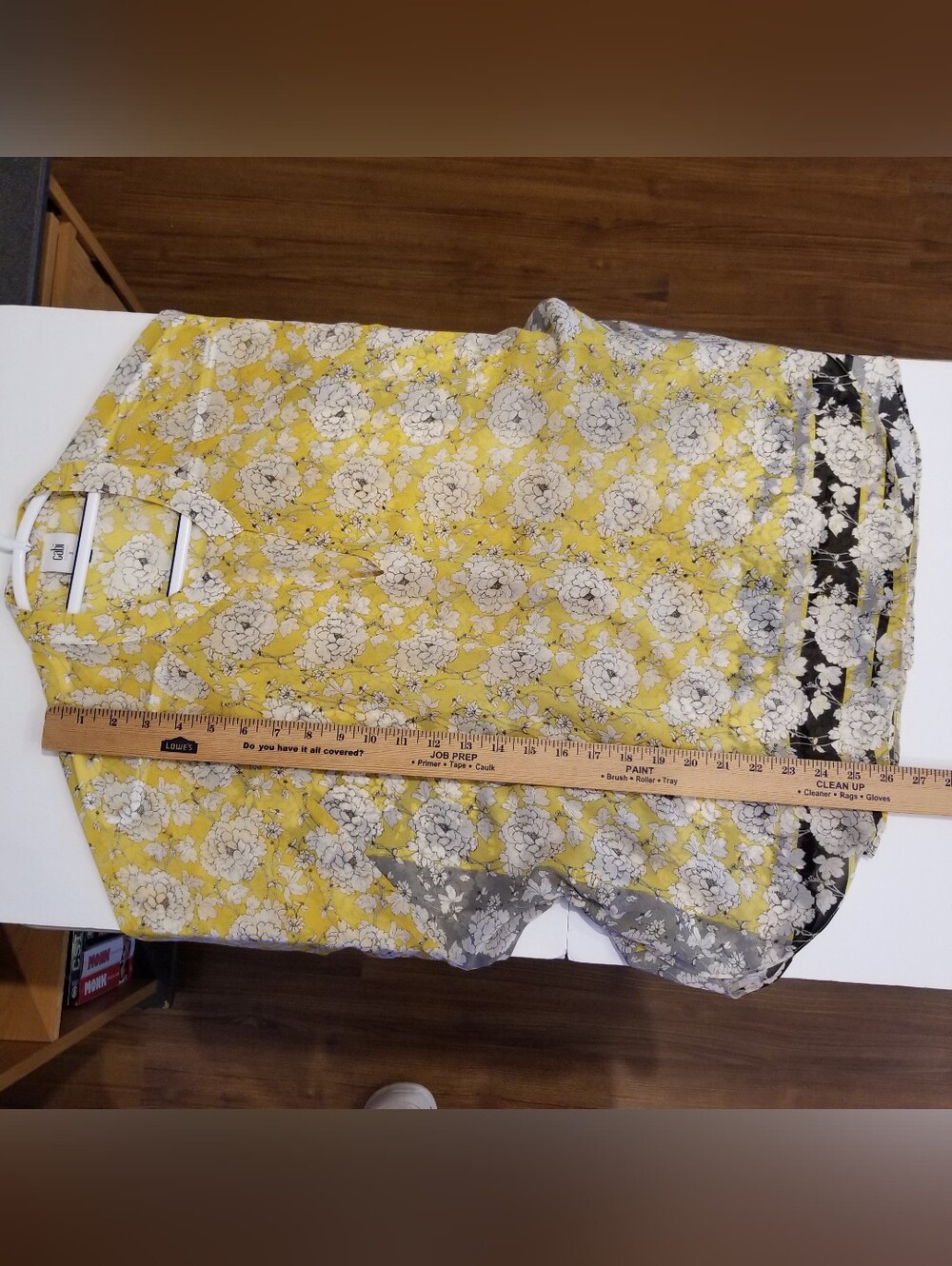 Cabi Amelia Top Women's Small Yellow Gathered Blouse  Peasant Floral Chiffon - Picture 8 of 9